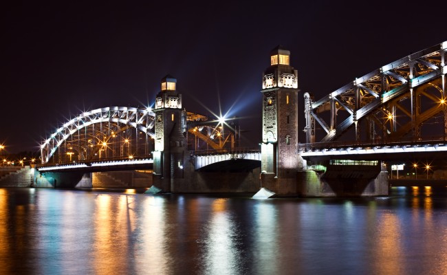 Steel bridge by night